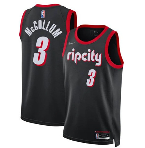 Men's Portland Trail Blazers #3 C.J. McCollum 2021/22 Black City Edition 75th Anniversary Stitched Basketball Jersey